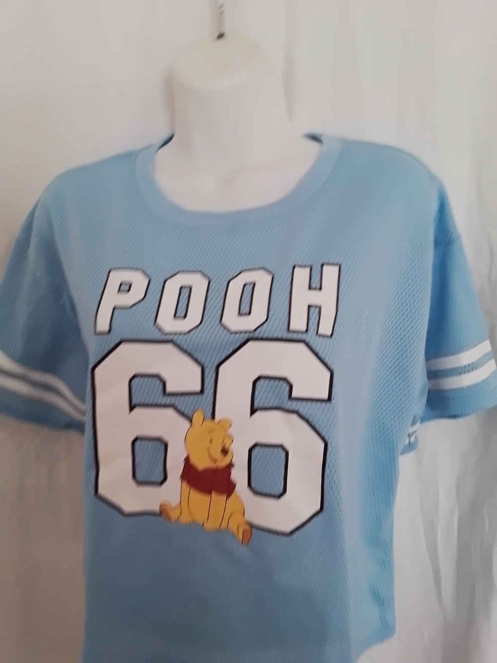 Light Blue Winnie the Pooh Graphic Crop Top Shirt Jersey